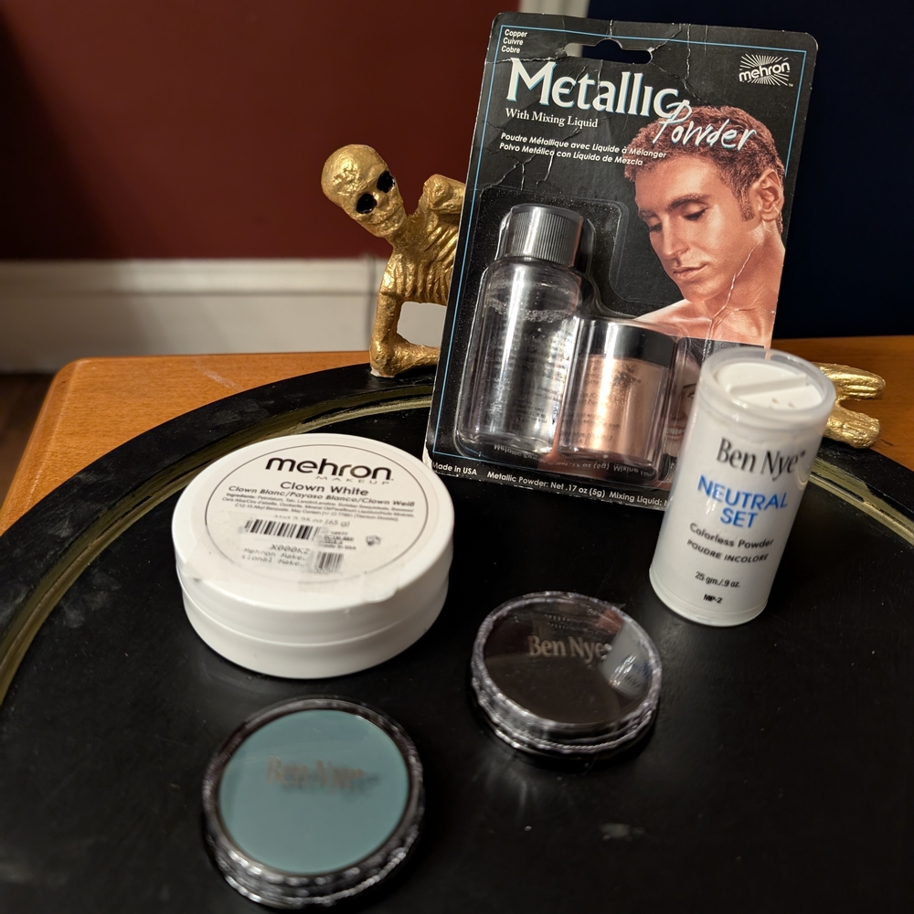 Lot Ben Nye + Mehron Clown White, Cream Peacock/Black, Copper Metallic, Setting